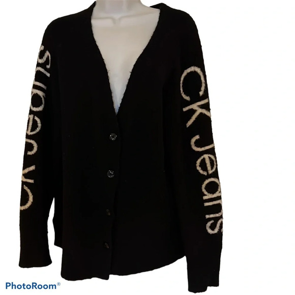 Calvin Klein Ck jeans logo oversized cardigan sweater Sz M - Picture 1 of 15